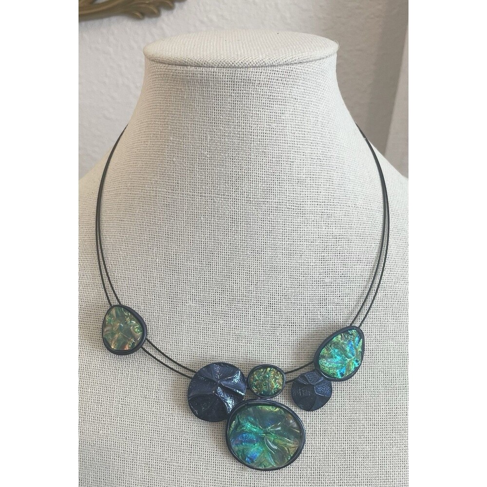 Ikita Geometric Metallic Blue Green Iridescent Necklace